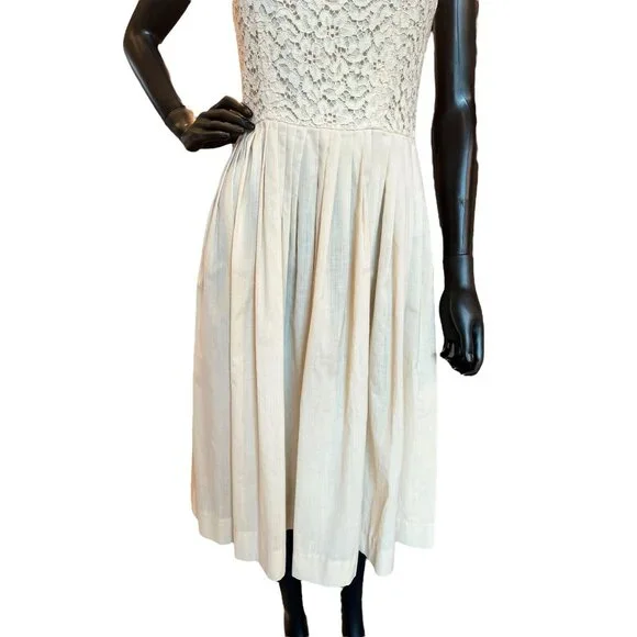 Vintage 50s Cream Cotton Day Dress Lace Jacket